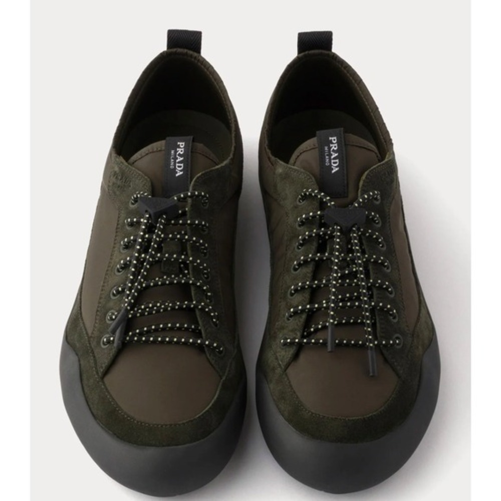 Prada 2EE469 Speedrock Re-Nylon & Suede Selva Green Sneakers UK 8.5 US 9.5